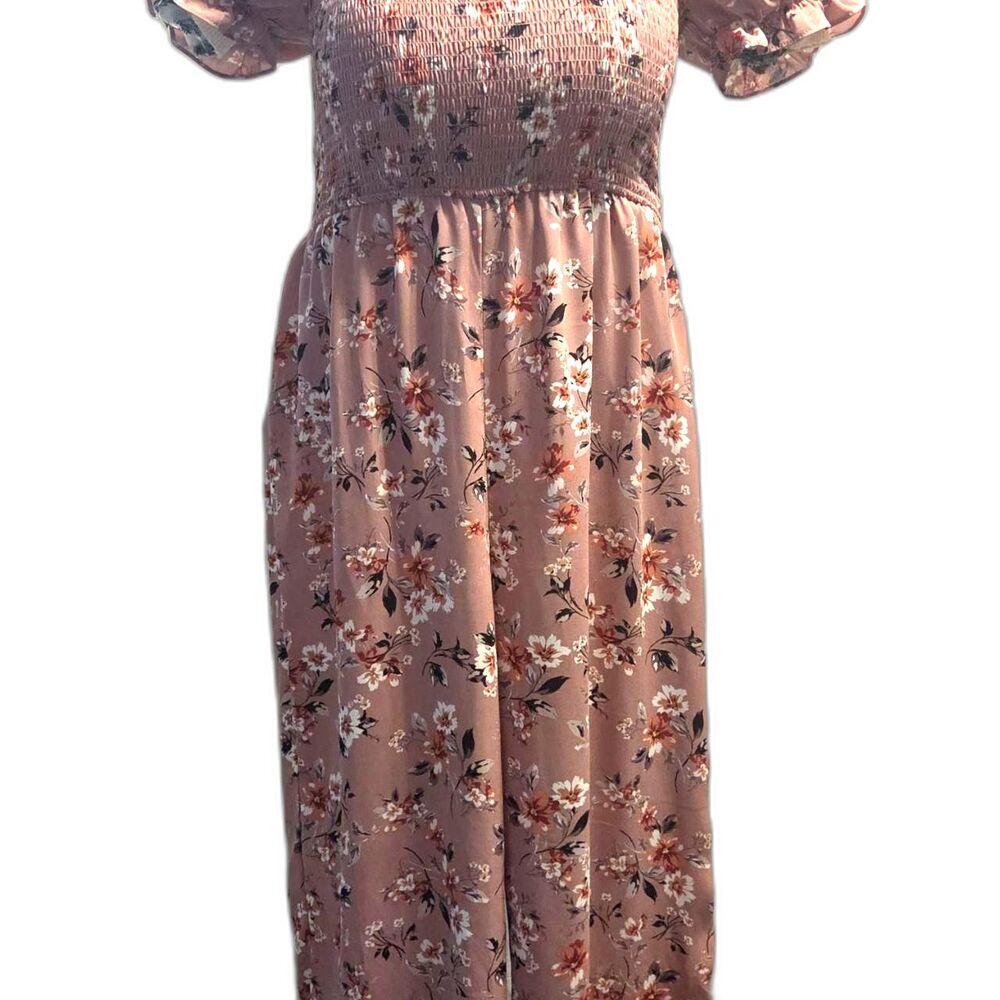 Inspired Hearts Dusty Rose Floral Smocked Jumpsuit